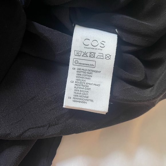 Cos Dress Cotton Silk Size Small Striped Navy Button Front 3/4 Sleeves Office - Picture 6 of 6